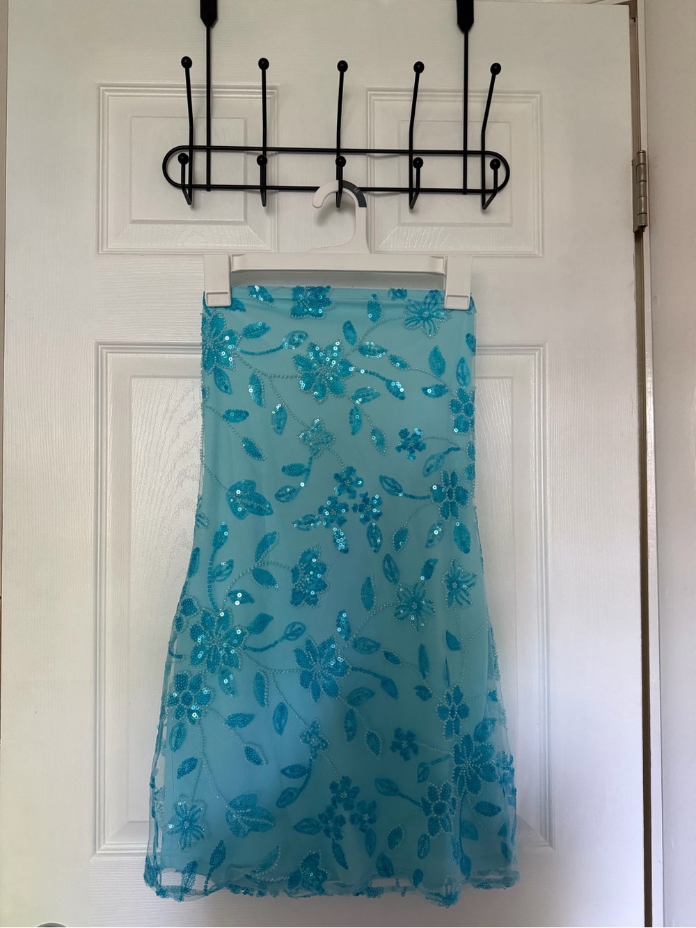 Peppermayo Strapless Aqua Sequin Floral Dress